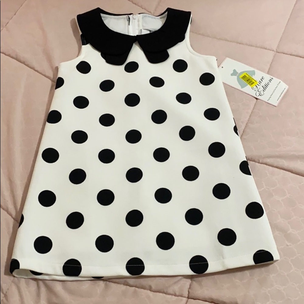 Girls Black and White polka dot dress